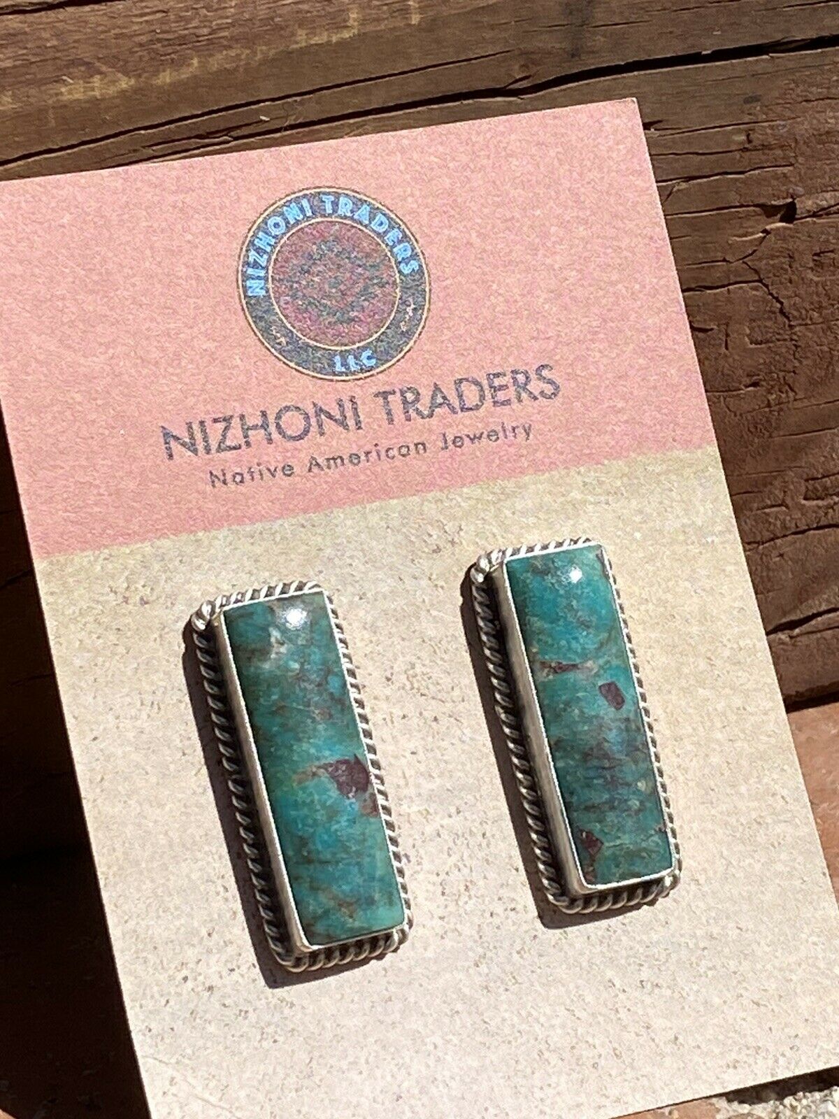Navajo Sterling & Turquoise Rectangle Post Earrings Signed J. Frank