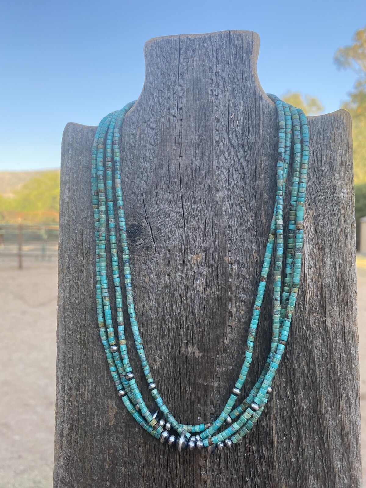 Navajo Turquoise Sterling Silver Pearl Beaded 17” Necklace 4mm