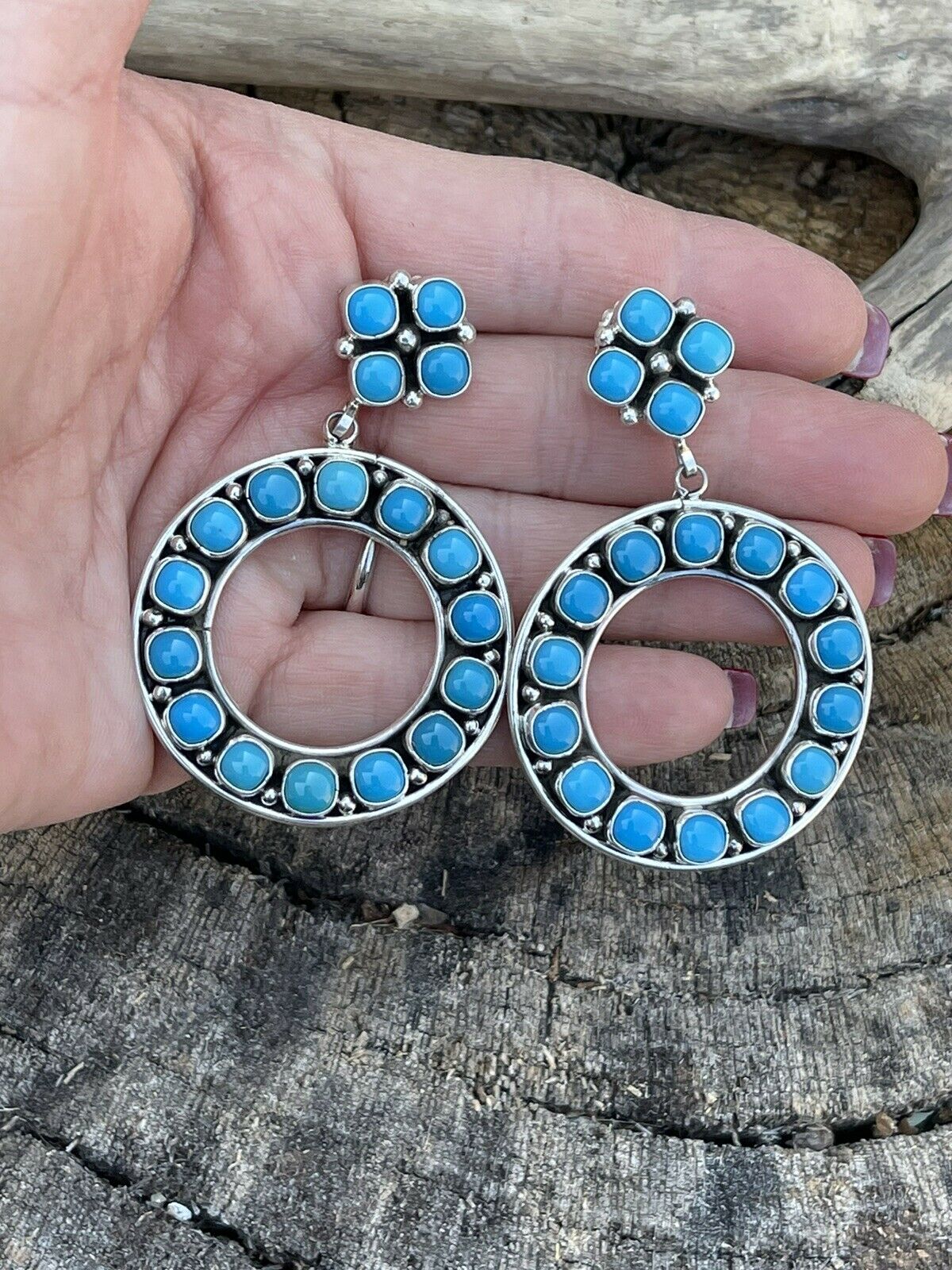 Navajo Natural Sleeping Beauty Turquoise Sterling Dangle Earrings Artist