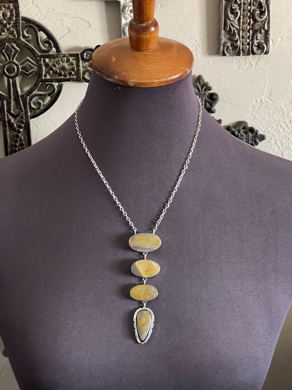 Navajo Bumblebee & Sterling Silver Lariat Necklace