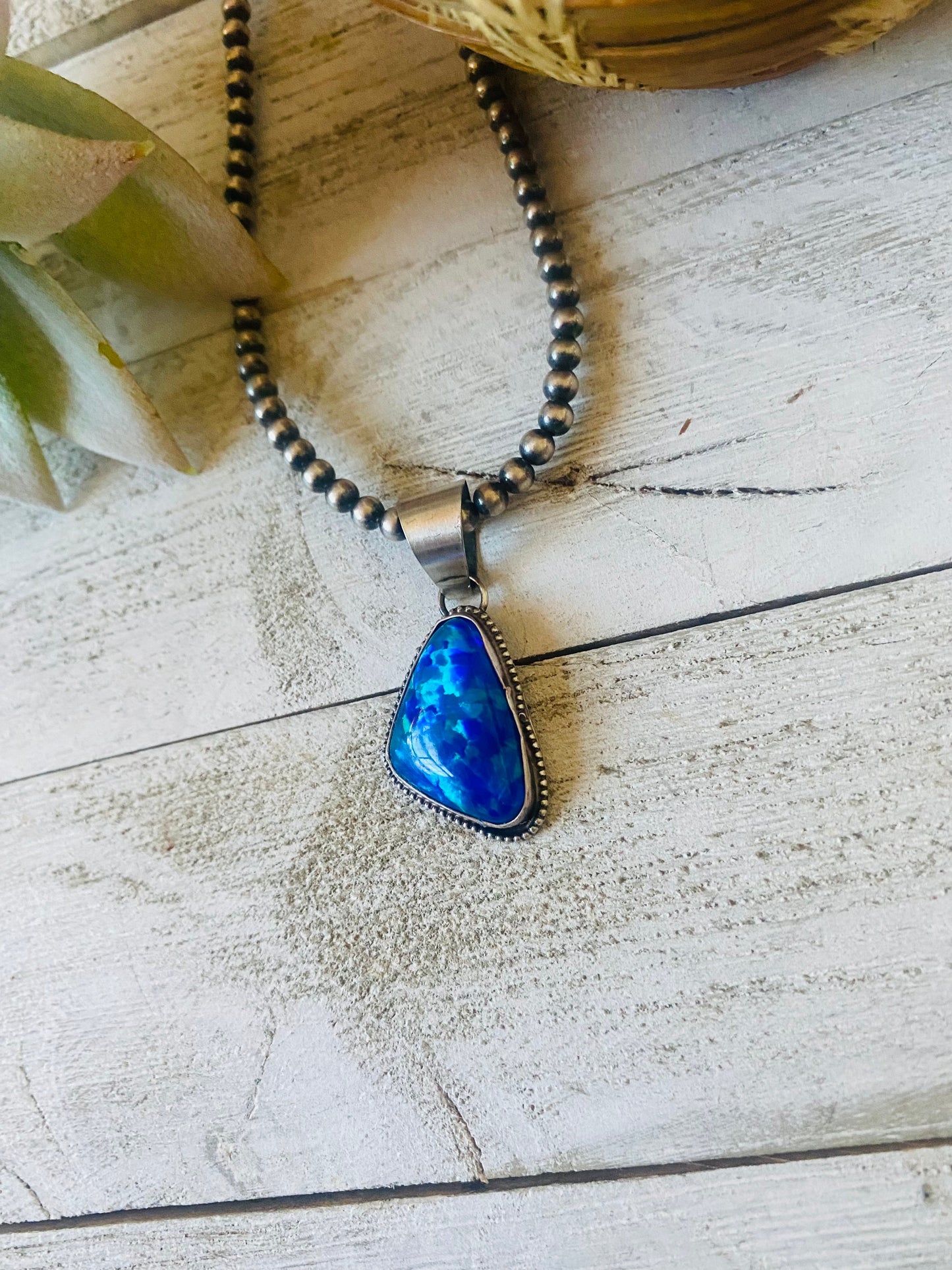 Navajo Sterling Silver & Blue Opal Pendant