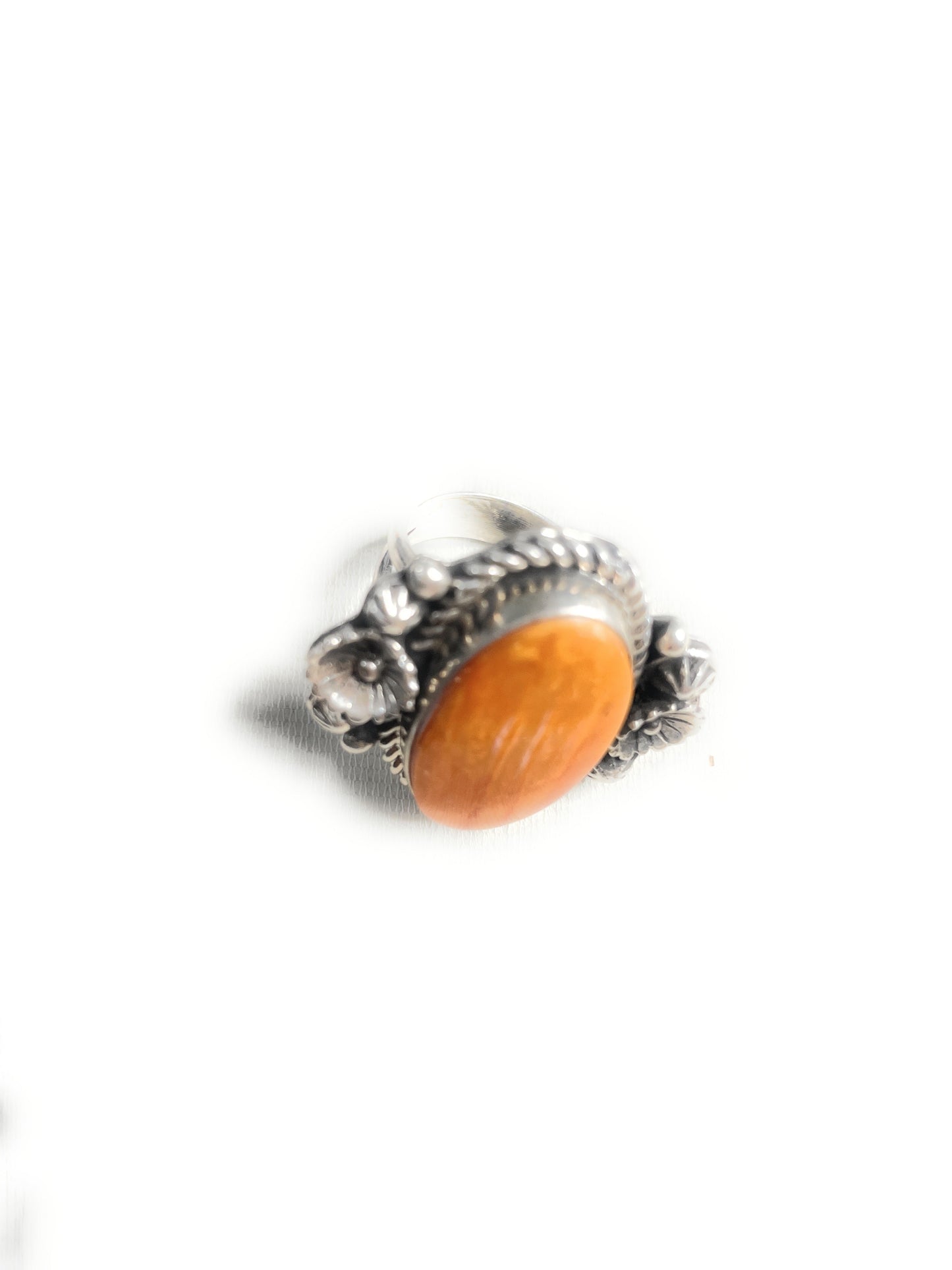 Old Pawn Navajo Sterling Silver & Orange Spiny Ring Size 8