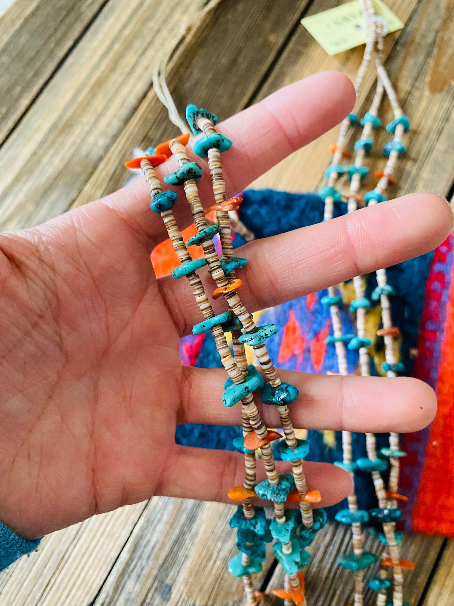 Vintage Old Pawn Navajo Turquoise, Coral & Heishi Jacla Beaded Necklace