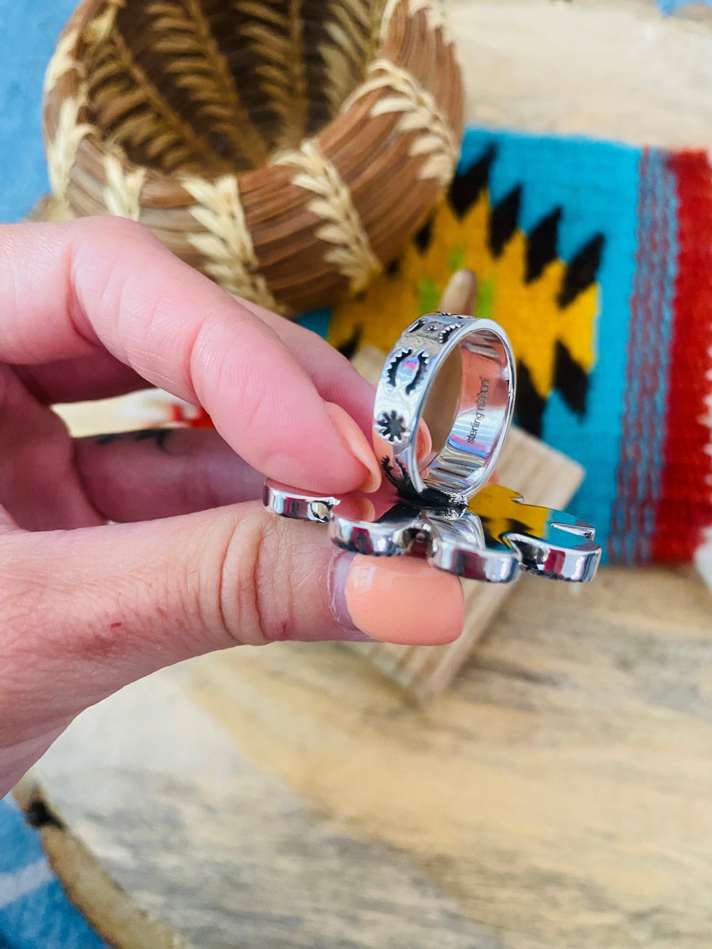 Handmade Sterling Silver & Opal Cluster Adjustable Ring