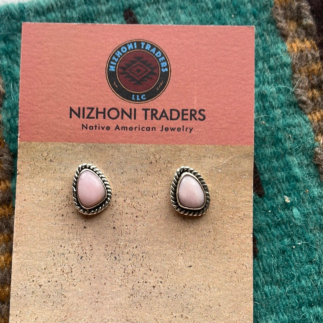 Handmade Sterling Silver Pink Opal Stud Earrings Signed Nizhoni