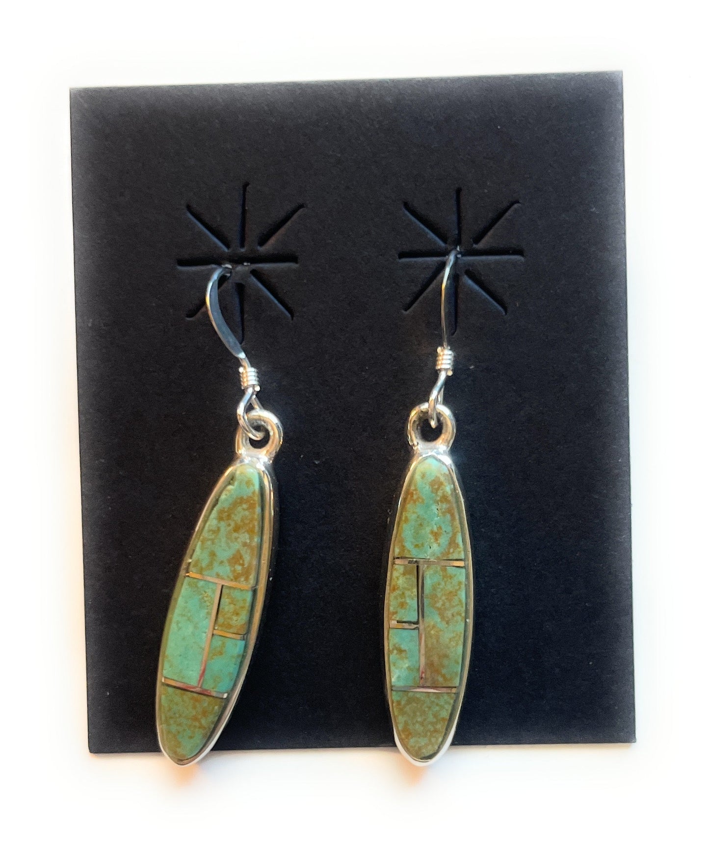 Navajo Number 8 Turquoise & Sterling Silver Inlay Dangle Earrings Signed