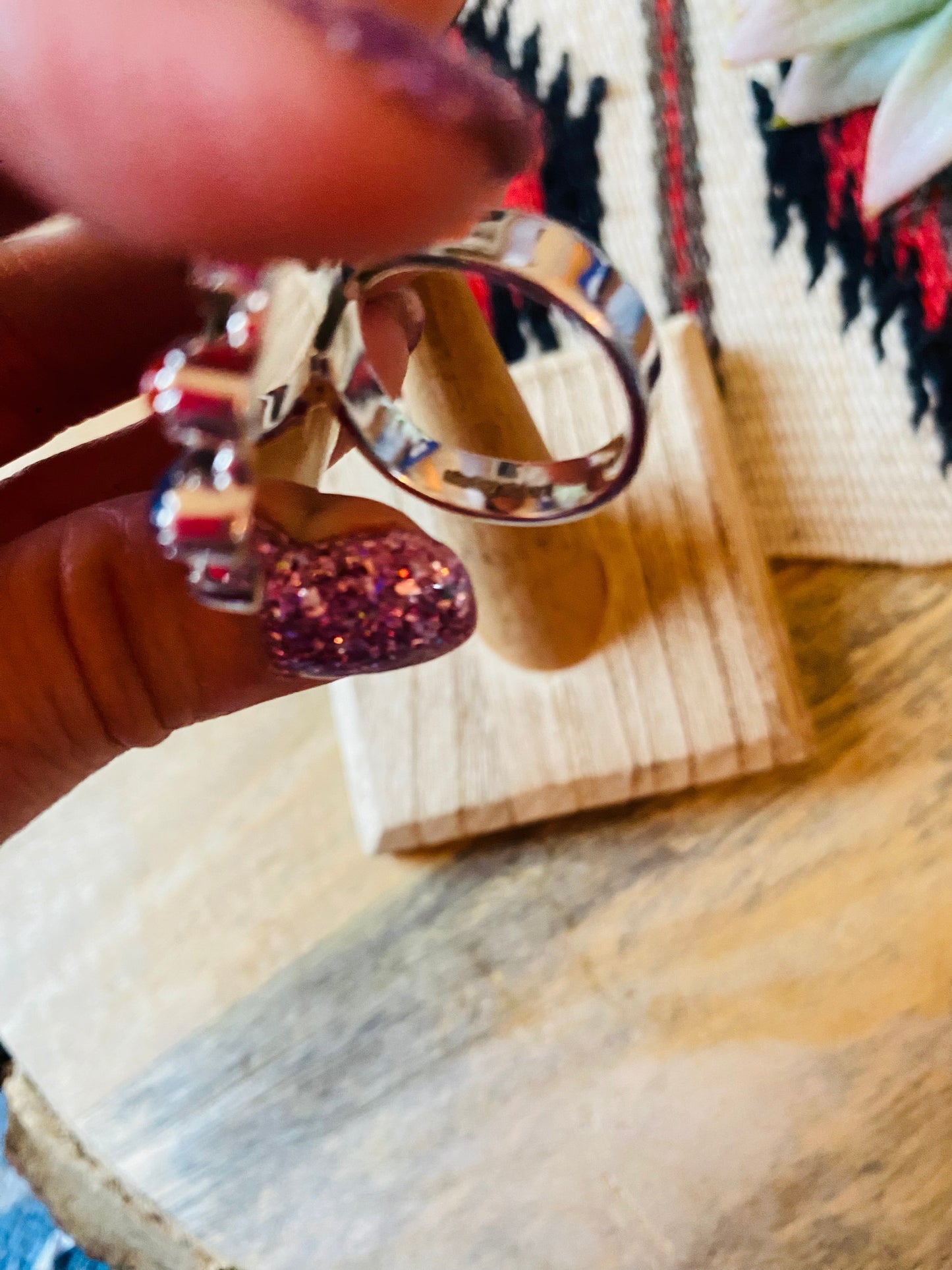 Handmade Sterling Silver, Turquoise, Coral & Lapis Cluster Adjustable Ring