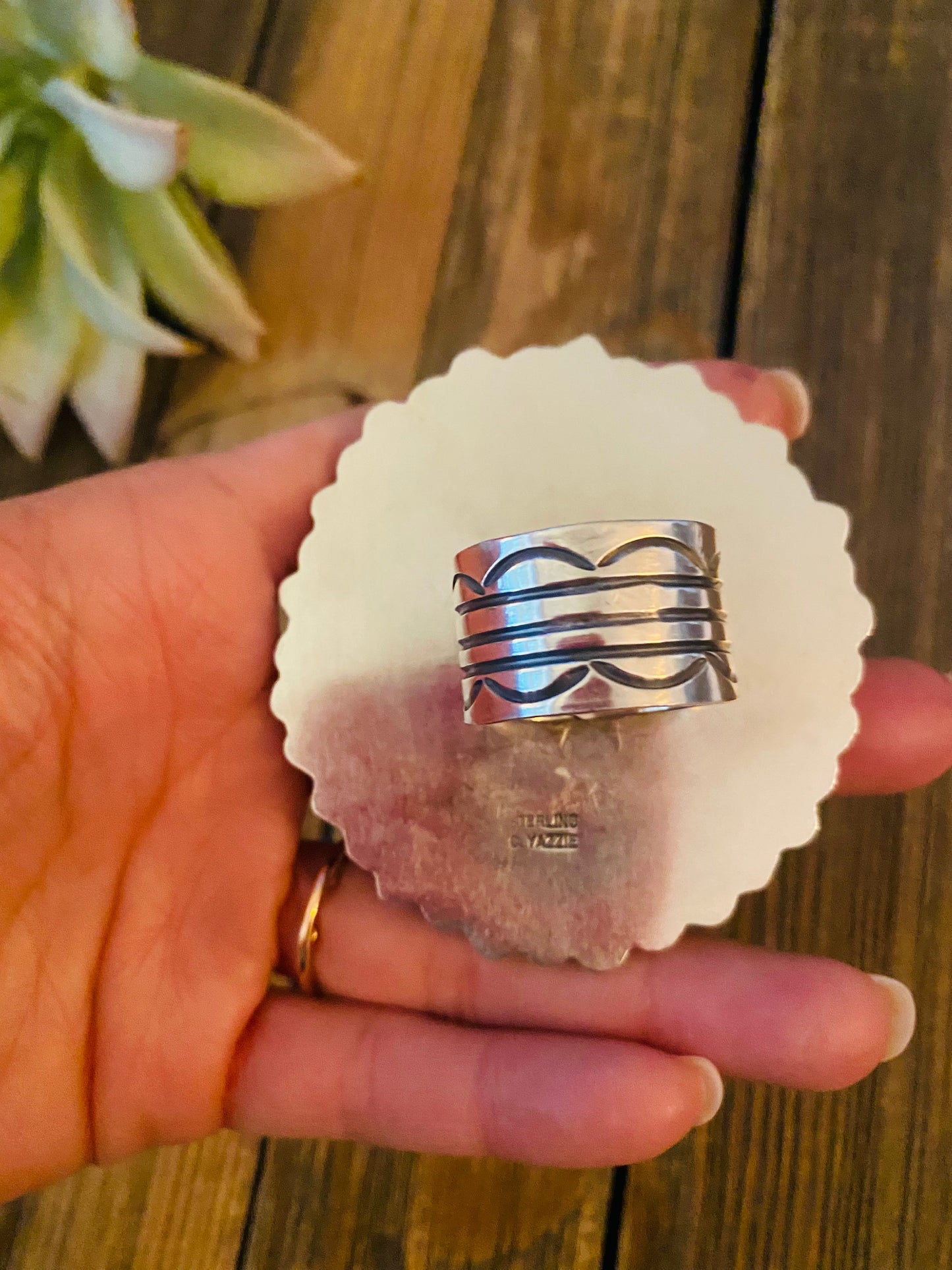 Navajo Kingman Turquoise & Sterling Silver Adjustable Cluster Ring