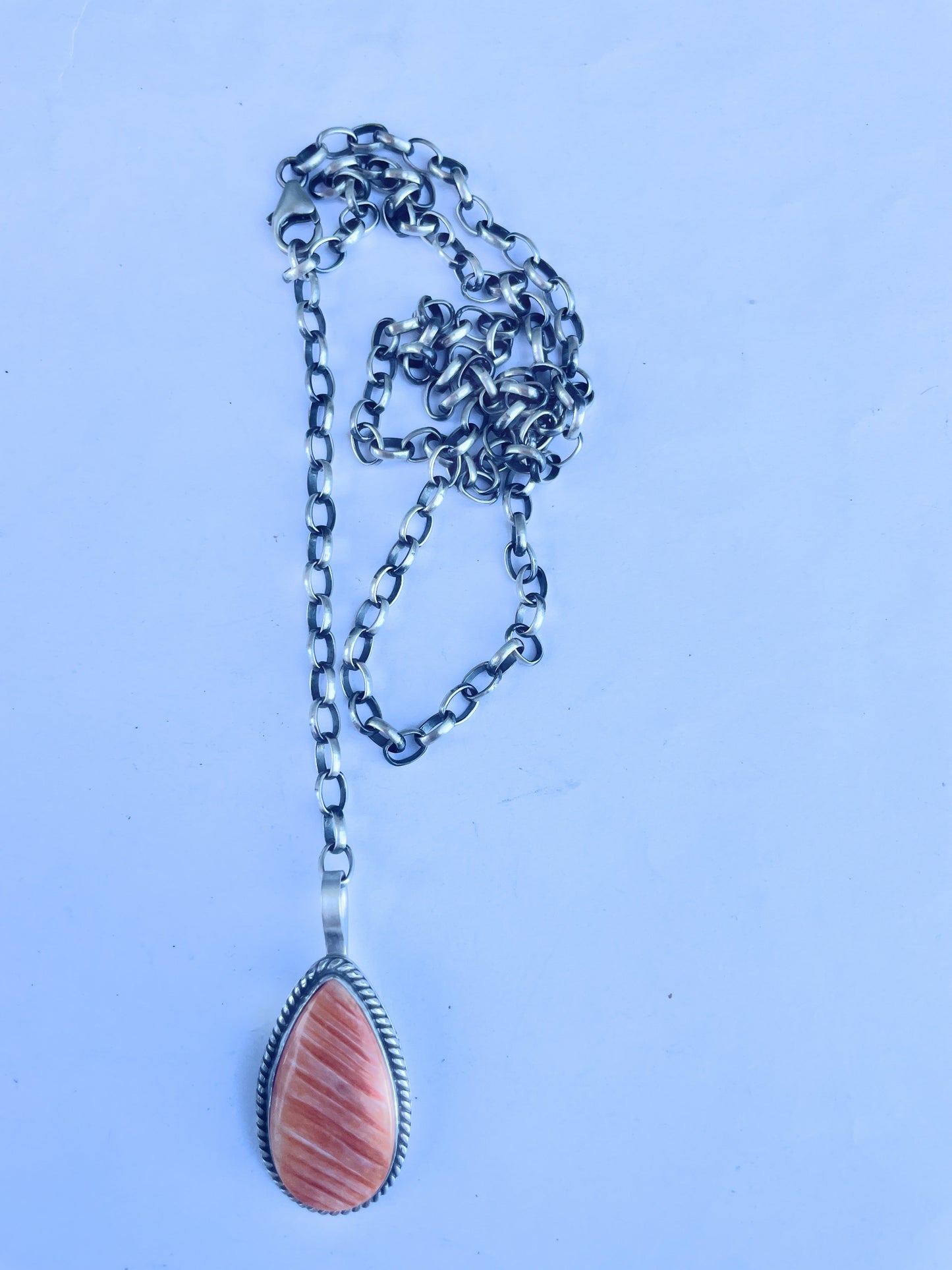 Navajo Handmade Orange Spiny And Sterling Silver Necklace By Emer Thompson