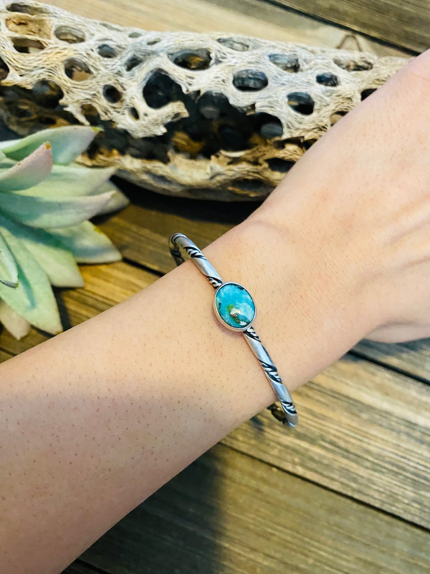 Navajo Sterling Silver & Sonoran Mountain Turquoise Cuff Bracelet