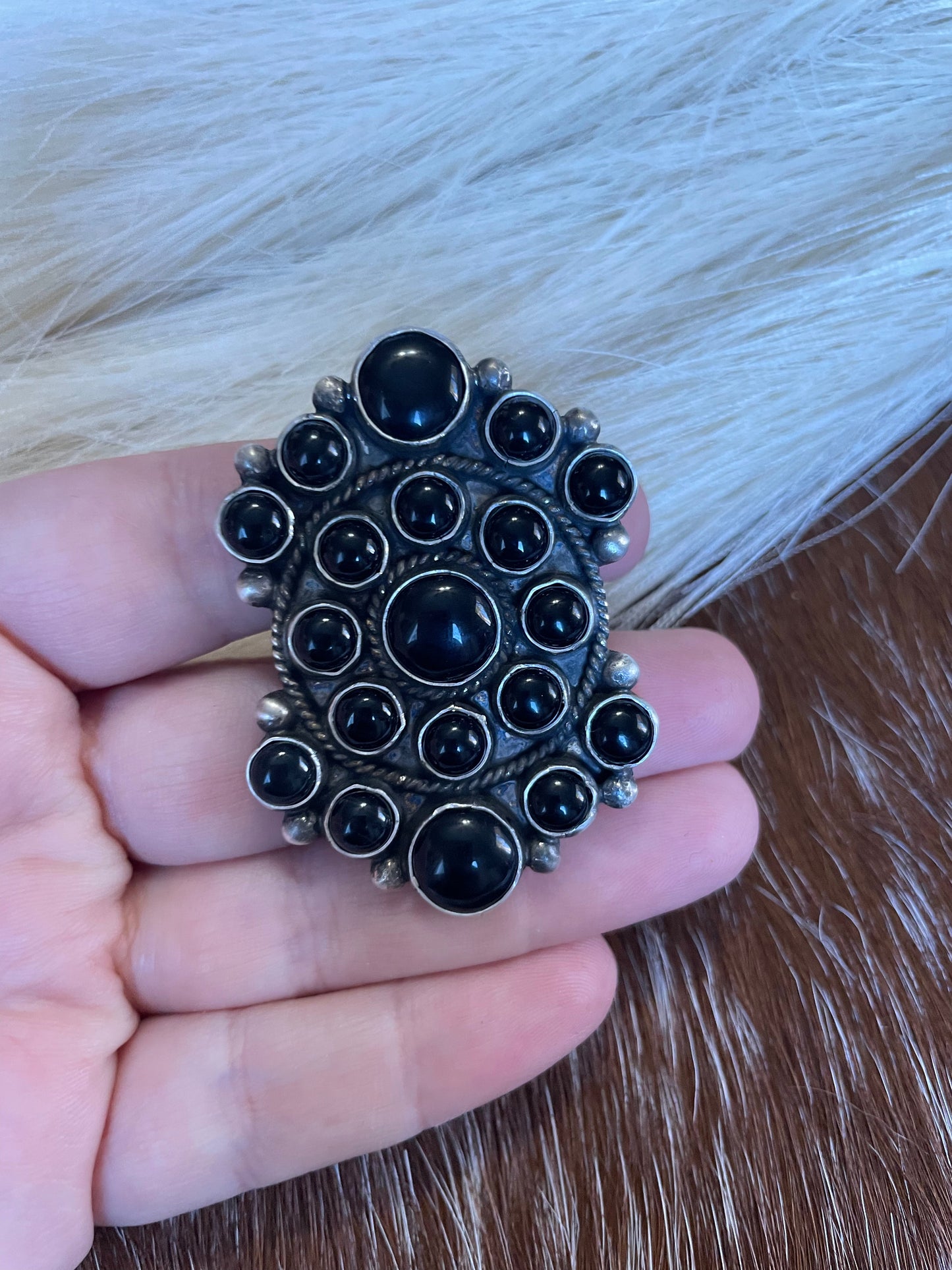 Navajo Sterling Silver Black Onyx Adjustable Statement Ring