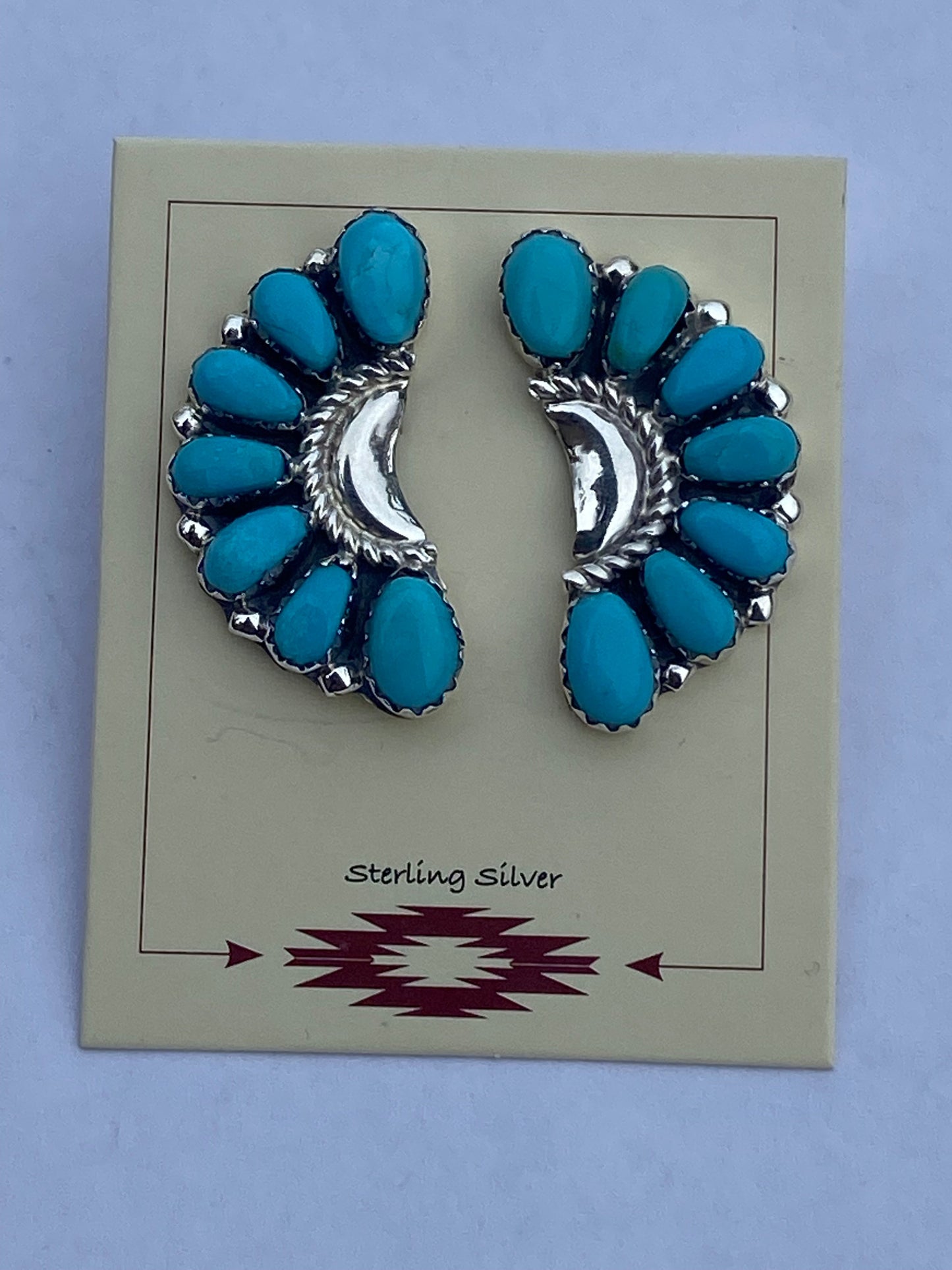 Navajo Made Crescent Natural Kingman Turquoise Post Earrings