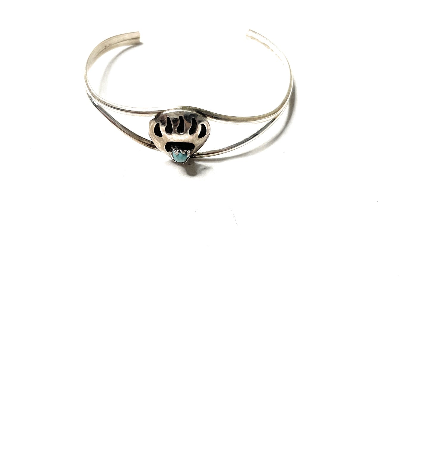 Navajo Sterling Silver And Turquoise Baby Bear Paw Cuff Bracelet