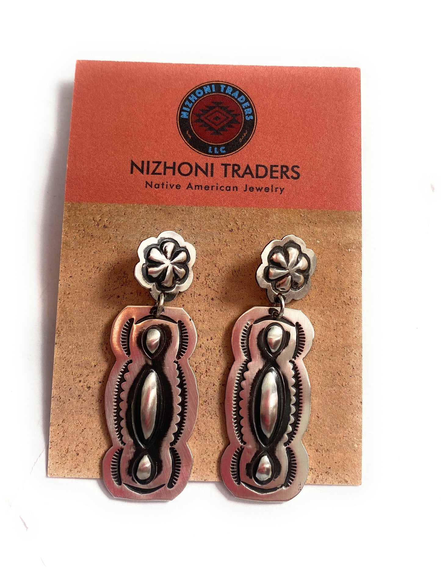 Navajo Sterling Silver Concho Dangle Earrings By Leander Tahe