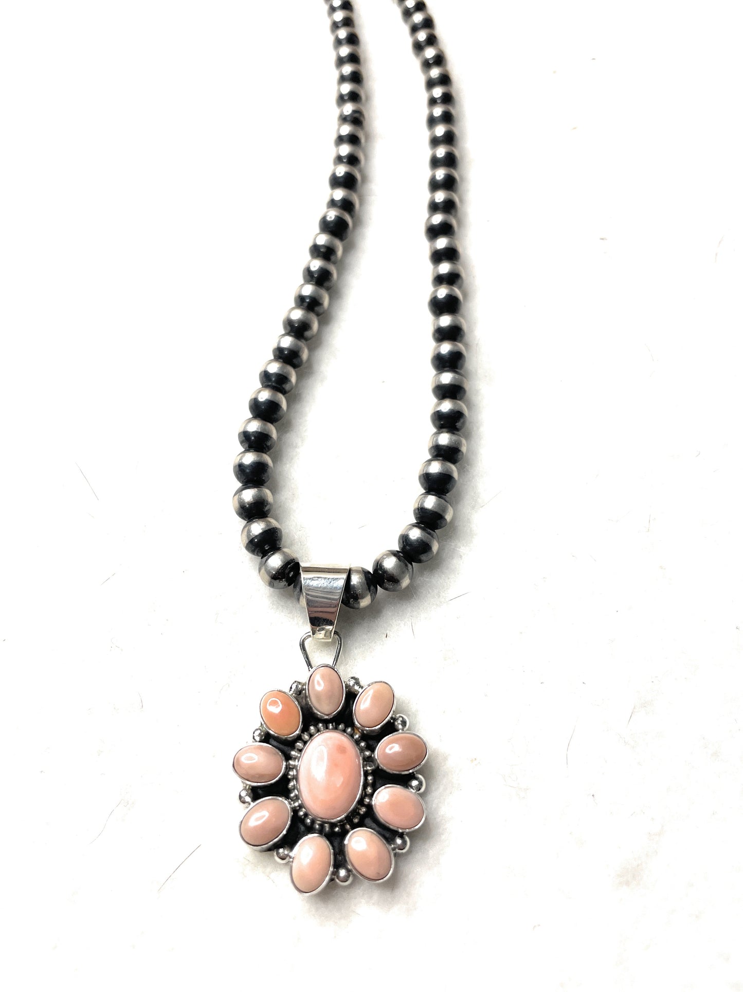 Navajo Queen Pink Conch Shell And Sterling Silver Pendant Signed Sheila
