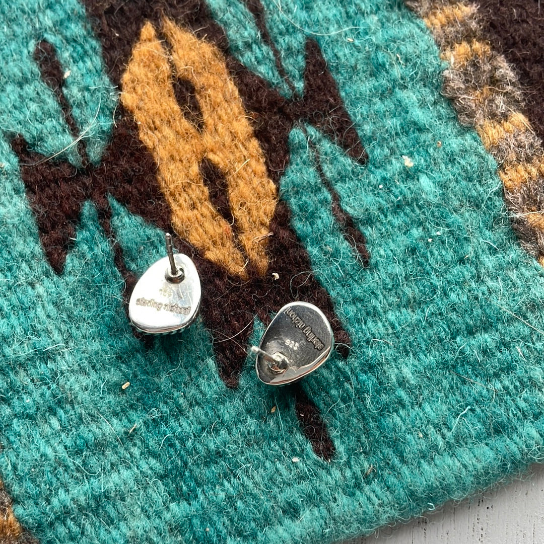 Handmade Sterling Silver Pink Opal Stud Earrings Signed Nizhoni