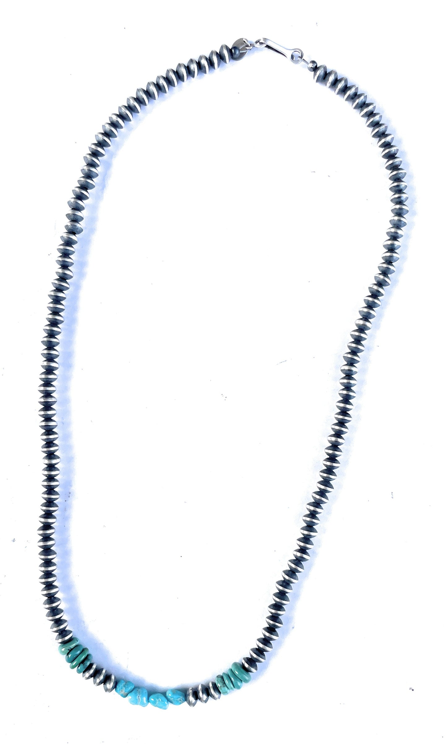 Navajo Turquoise And Sterling Silver Beaded 20Inch Necklace