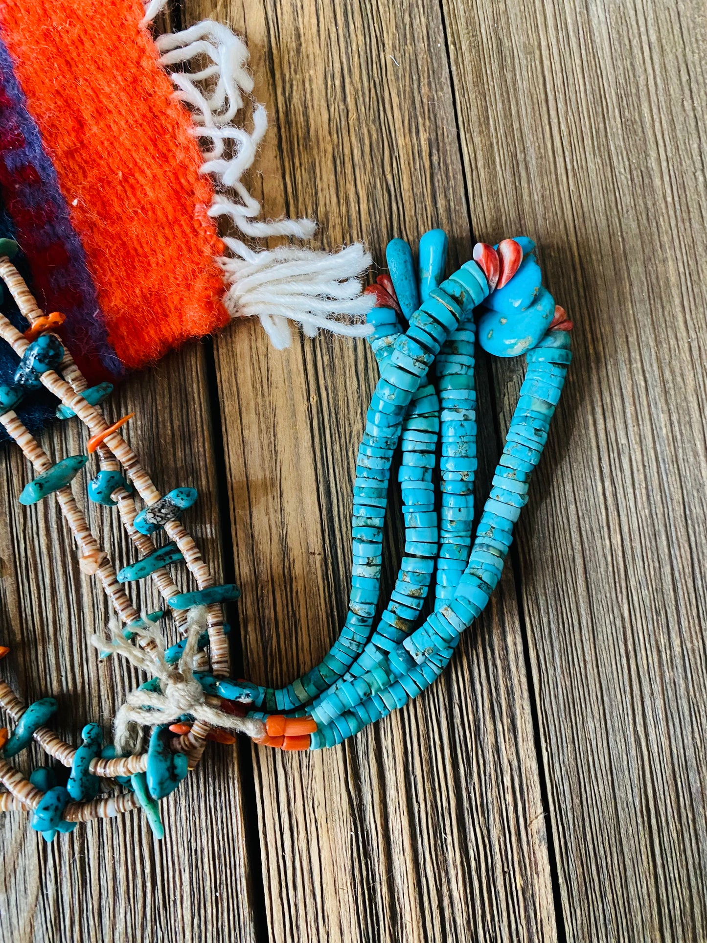 Vintage Old Pawn Navajo Turquoise, Coral & Heishi Jacla Beaded Necklace