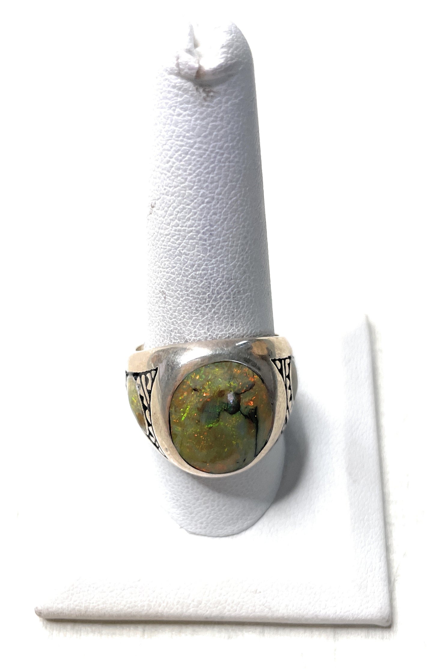 Old Pawn Navajo Sterling Silver & Fire Opal Ring Size 10.5