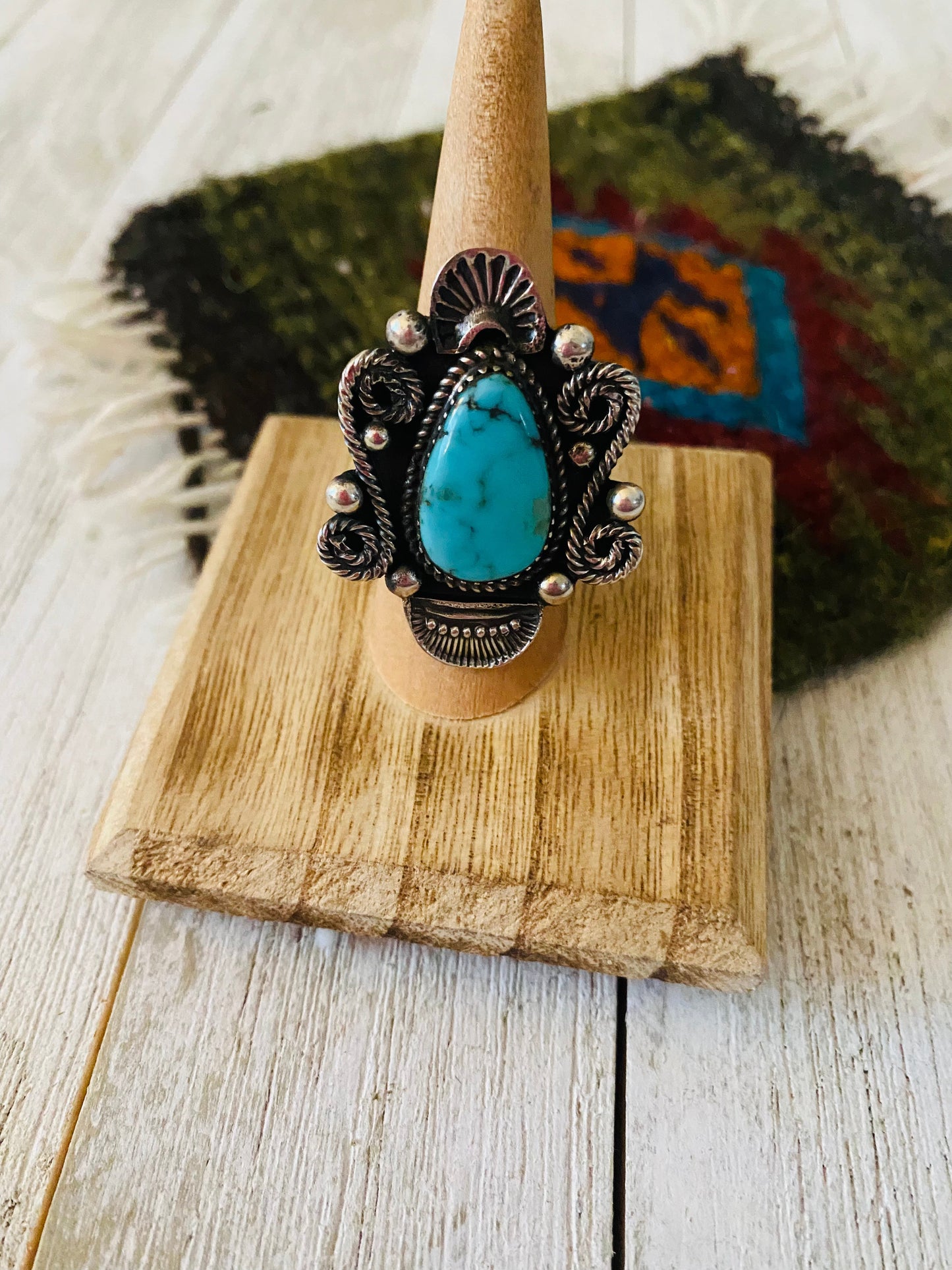 Navajo Kingman Turquoise & Sterling Silver Adjustable Ring