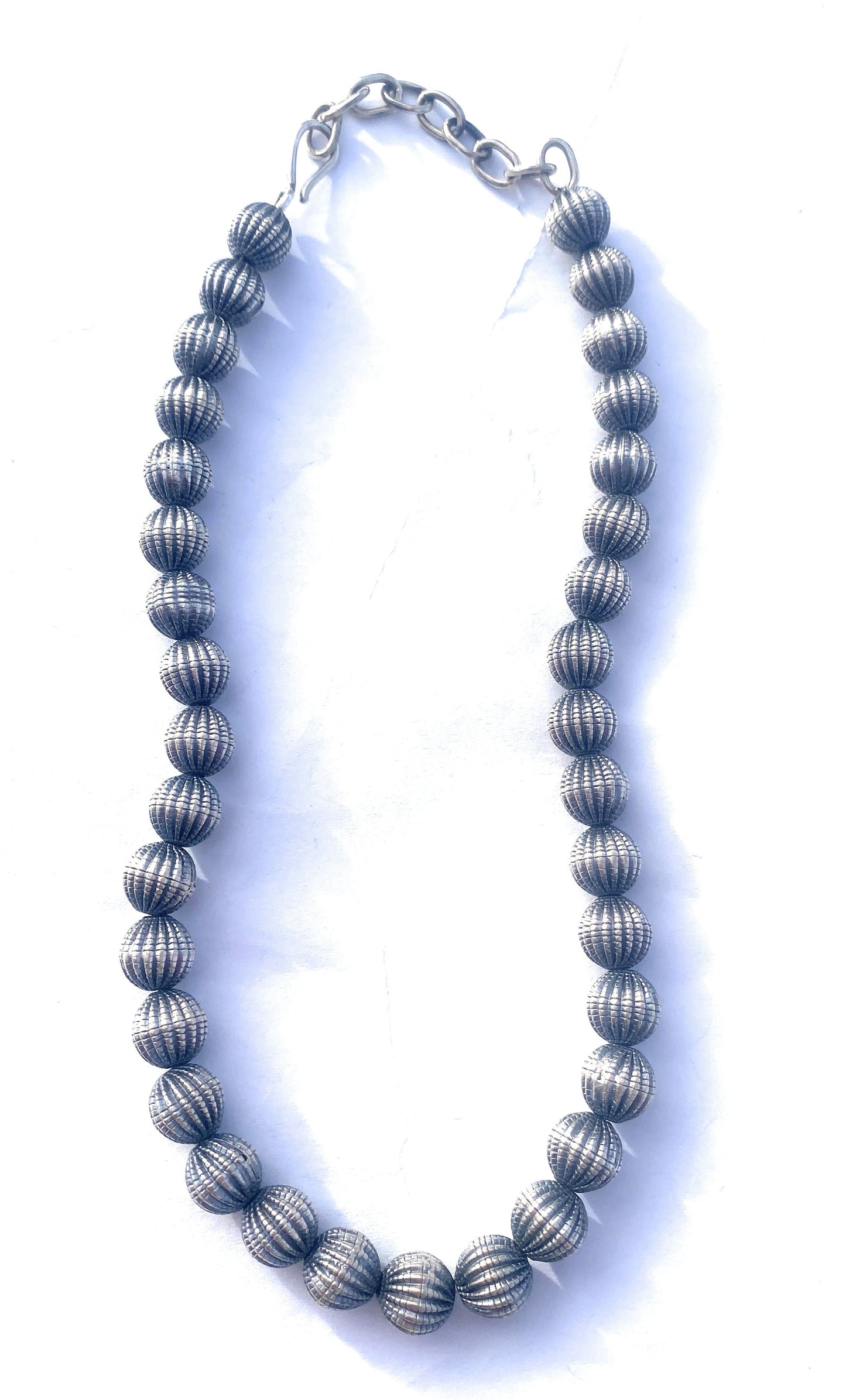 Handmade Sterling Silver 10mm Melon Bead Beaded Necklace