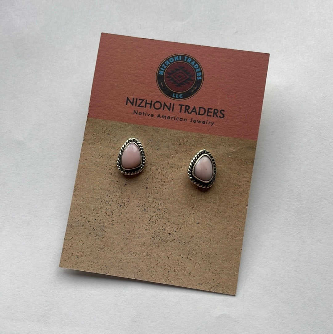 Handmade Sterling Silver Pink Opal Stud Earrings Signed Nizhoni