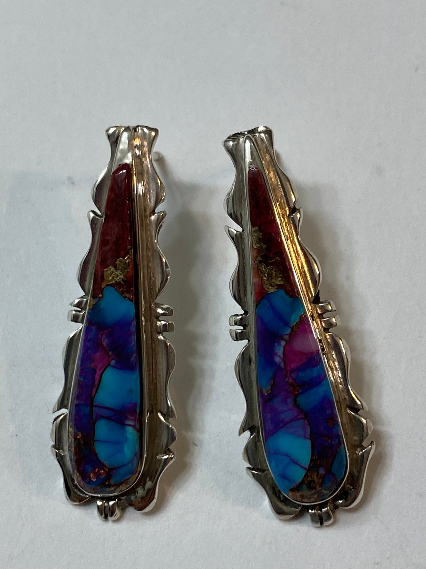 Navajo Pink Dream Mojave & Sterling Silver Jagged Edge Post Earrings