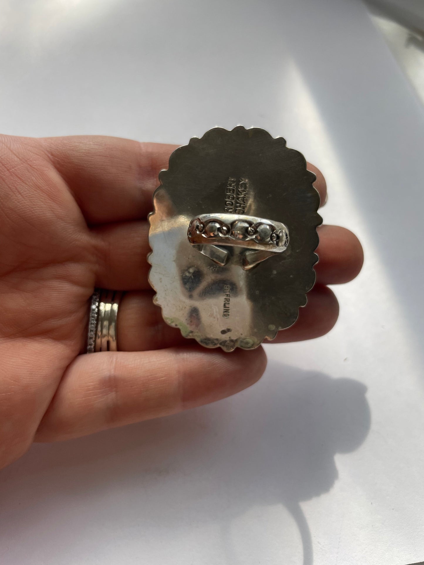 Navajo Turquoise & Sterling Silver Ring Size 7 Signed Robert Shakey