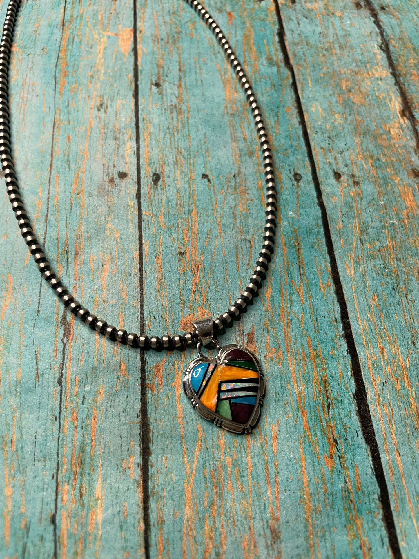 Zuni Sterling Silver And Multi Stone Inlay Pendant