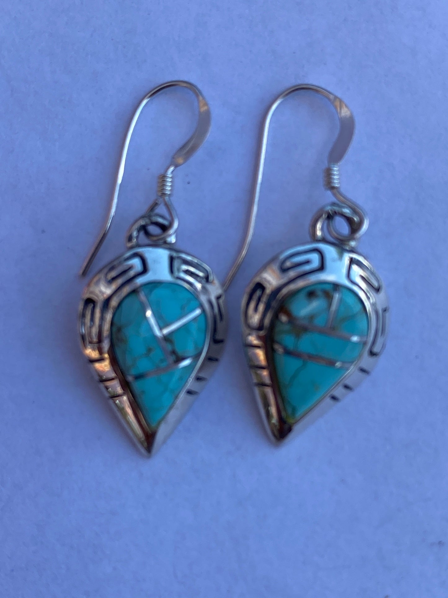 Navajo Turquoise 8 & Sterling Silver Drop Dangle Earrings