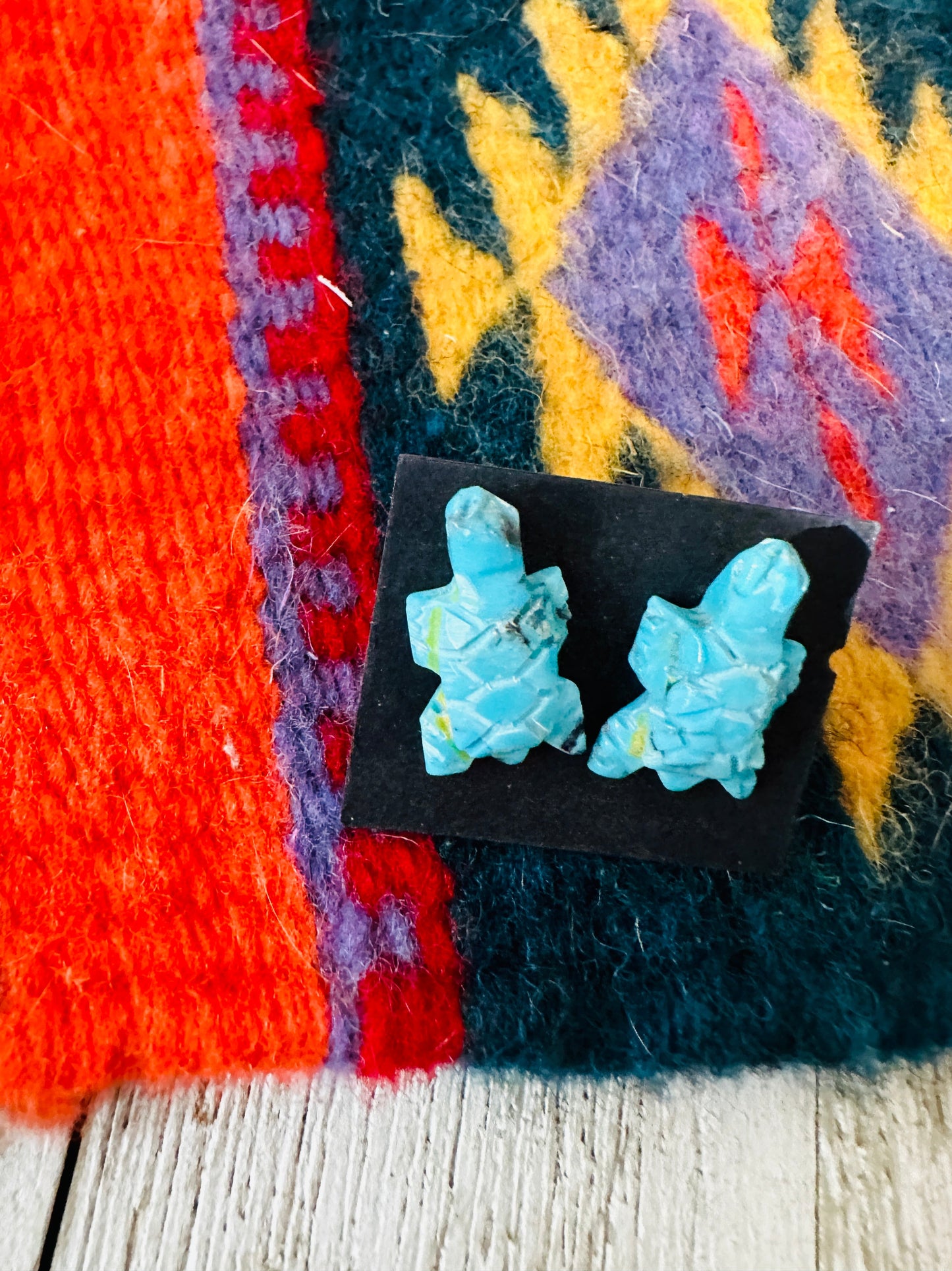 Zuni Hand Carved Turquoise Fetish Turtle Stud Earrings