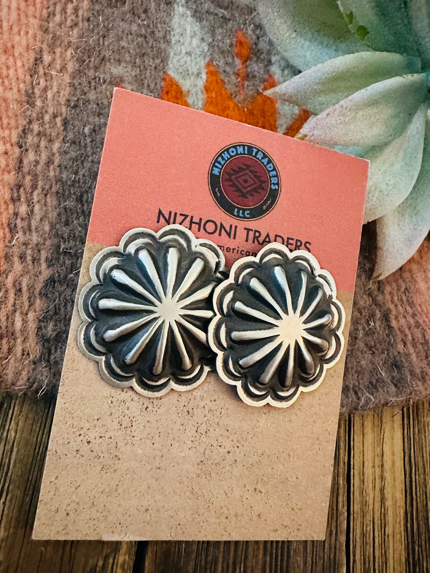 Navajo Sterling Silver Concho Stud Earrings