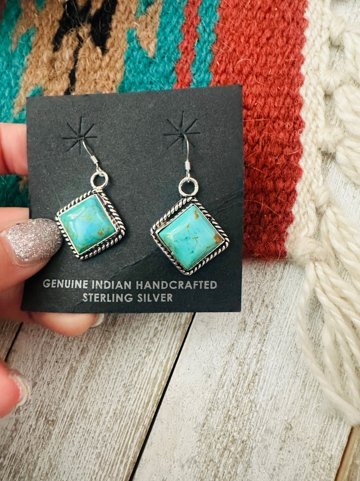 Navajo Turquoise & Sterling Silver Square Dangle Earrings