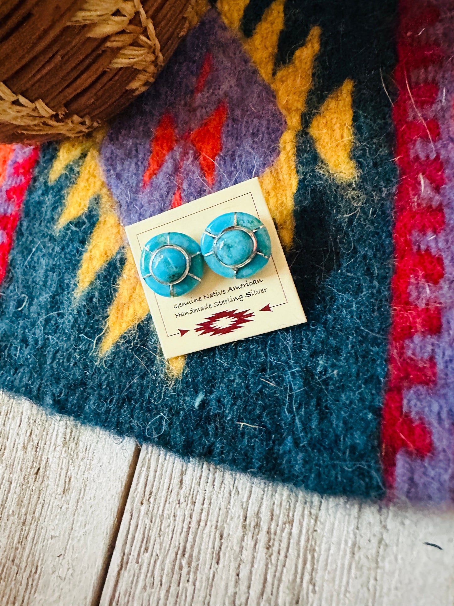 Zuni Sterling Silver & Turquoise Inlay Stud Earrings