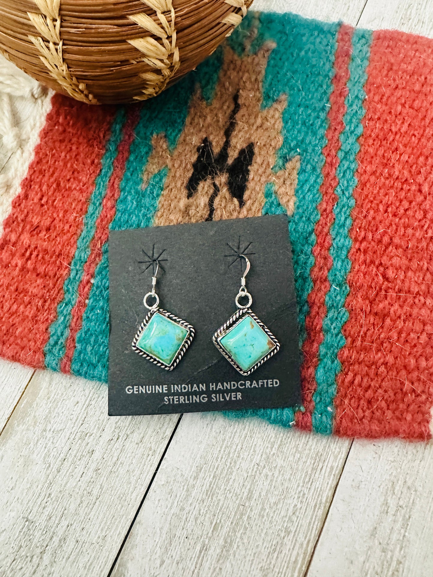 Navajo Turquoise & Sterling Silver Square Dangle Earrings