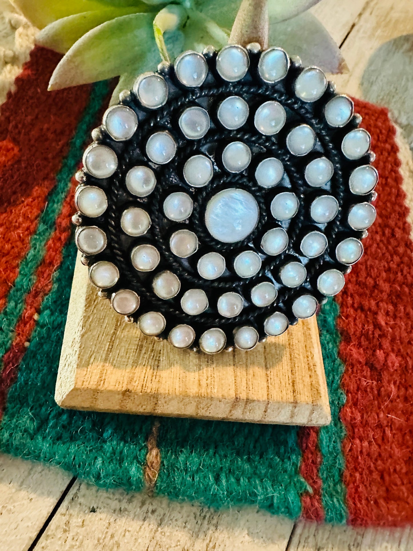 Navajo Sterling Silver & Mother of Pearl Cluster Ring Size 8.5