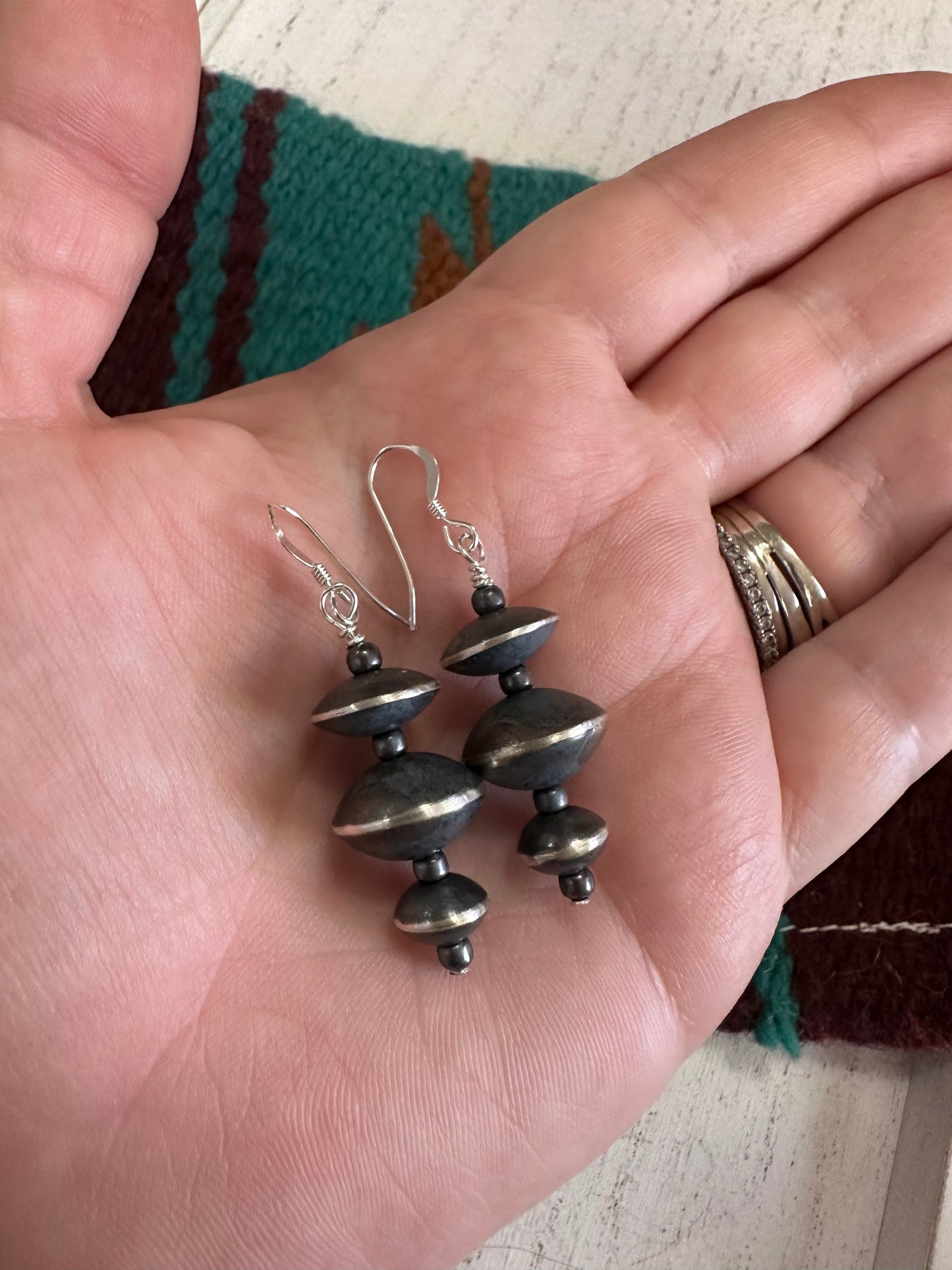 Navajo Pearl Sterling Silver Hand Made Dangle Earrings