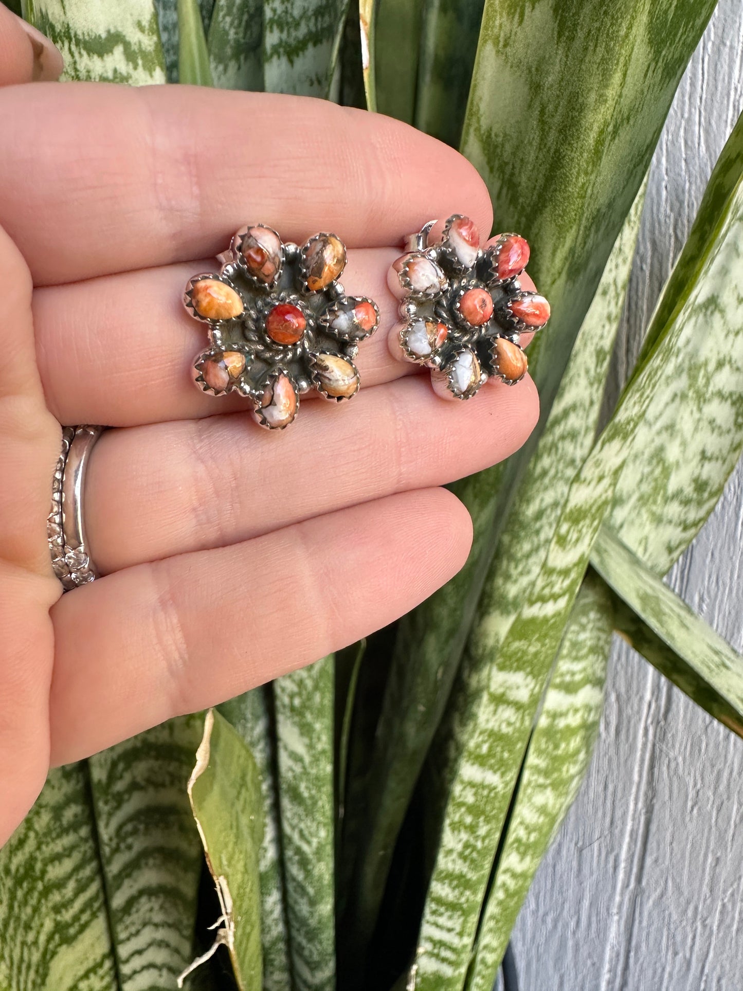 Nizhoni Handmade Spice & Sterling Silver Flower Earrings