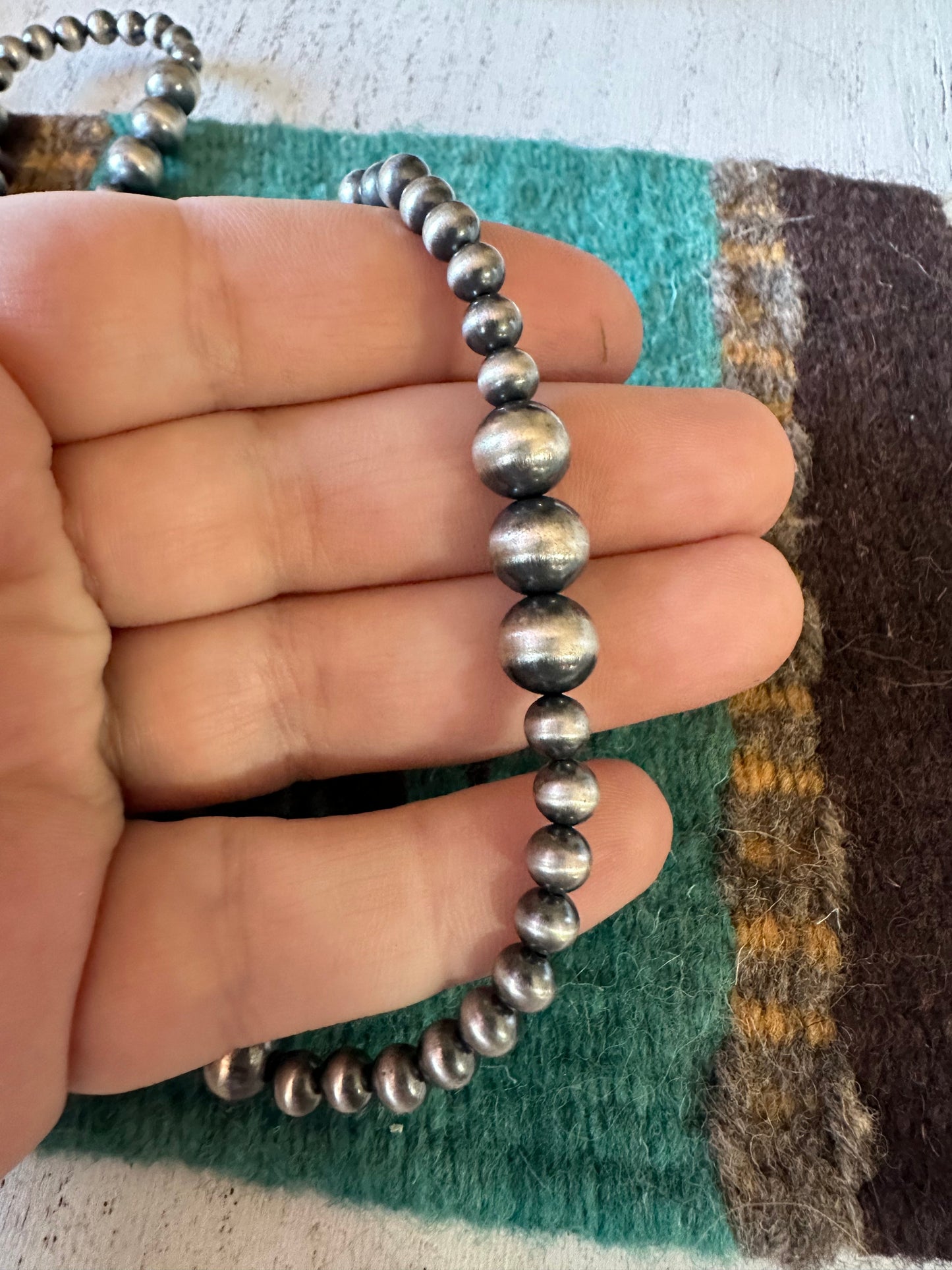 Handmade 4mm-8mm Sterling Silver Beaded Necklace w/ 2 inch extender