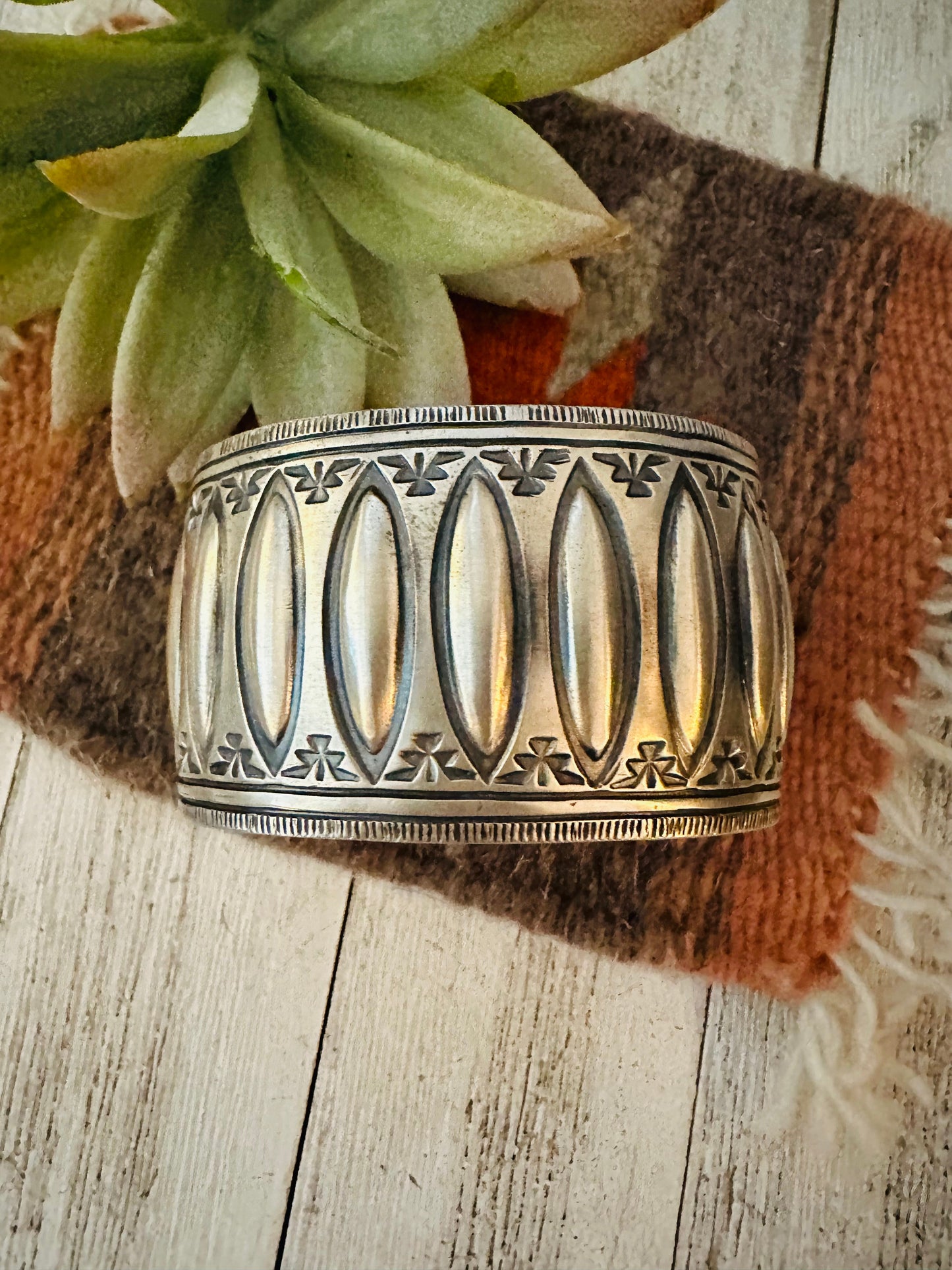 Navajo Hand Stamped Sterling Silver Cuff Bracelet