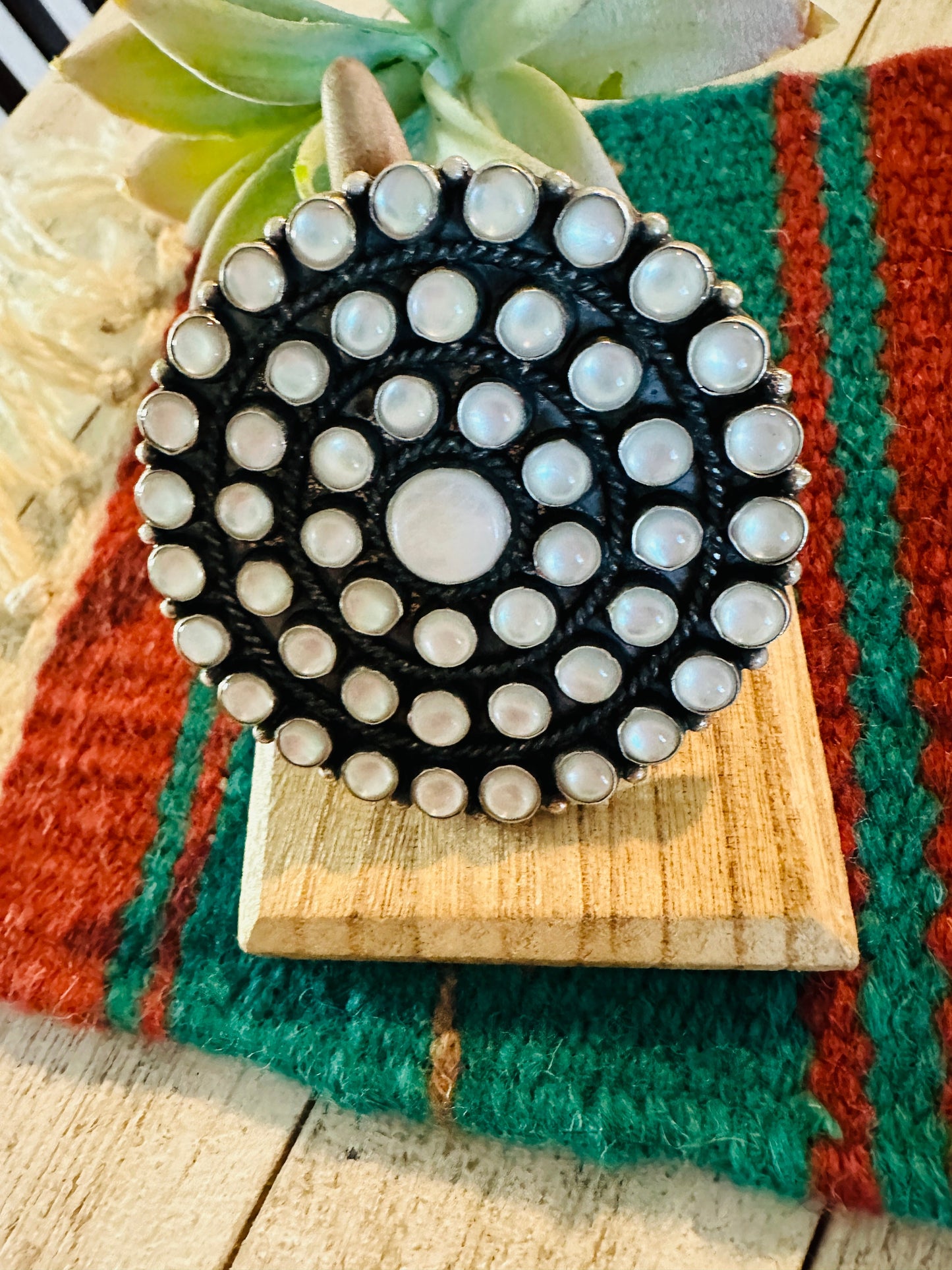 Navajo Sterling Silver & Mother of Pearl Cluster Ring Size 8.5