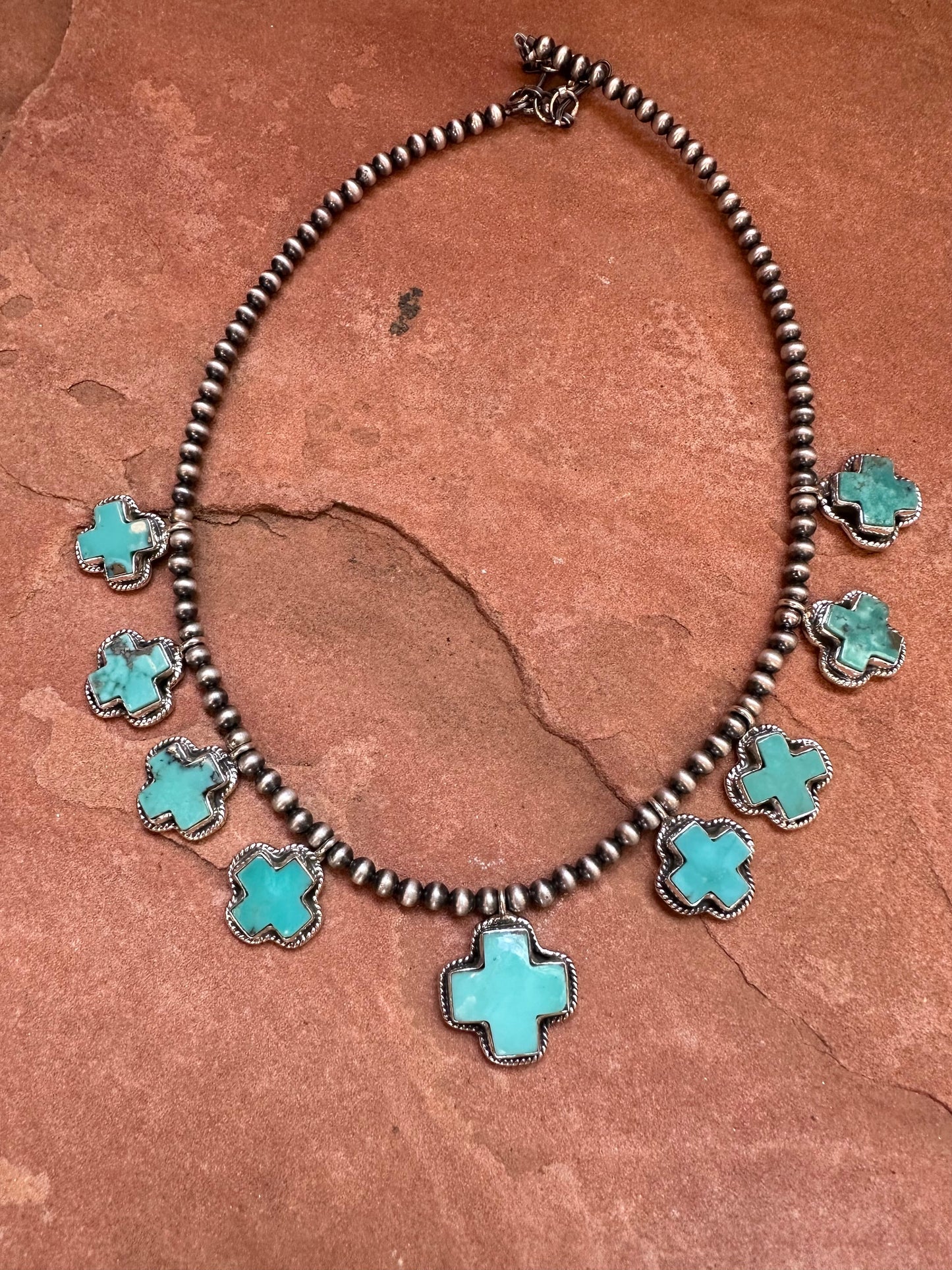 Handmade Turquoise and Sterling Silver Cross Necklace