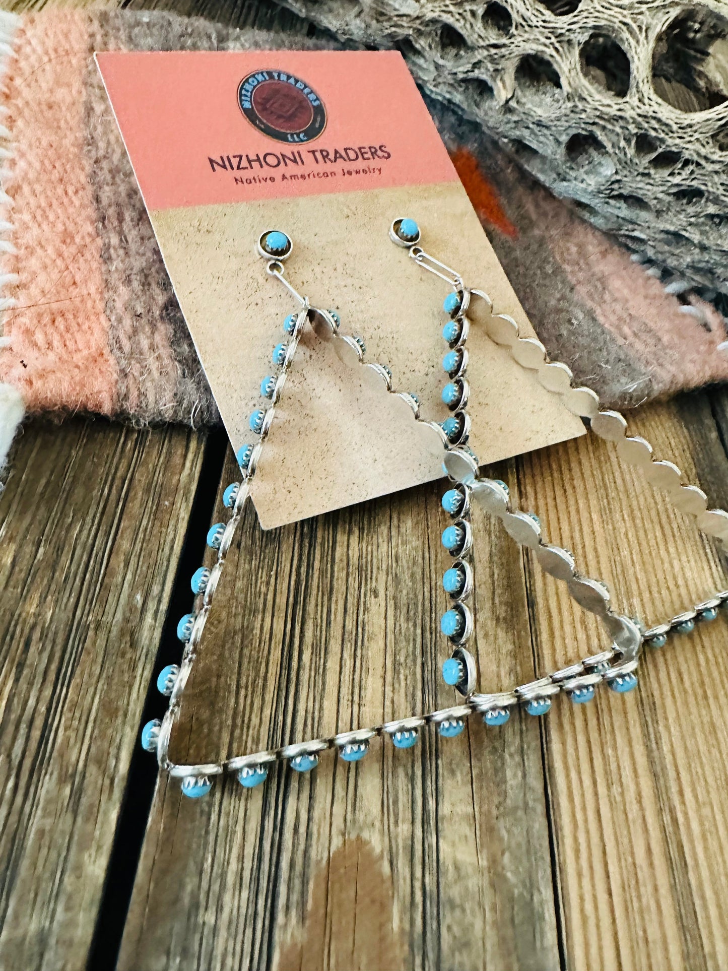 Zuni Sterling Silver & Turquoise Snake Eye Triangle Earrings