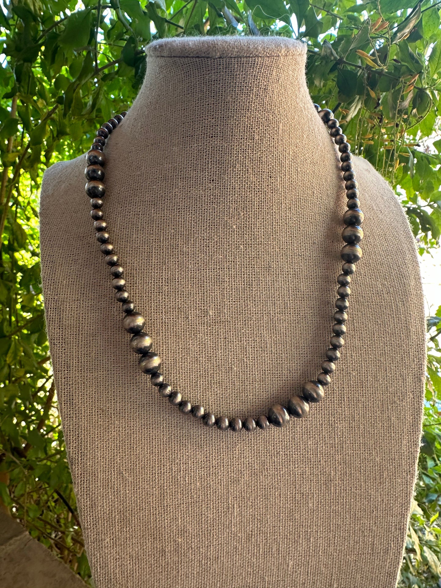Handmade 4mm-8mm Sterling Silver Beaded Necklace w/ 2 inch extender