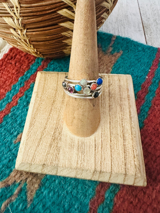 Navajo Sterling Silver And Multi Stone Ring Size 7.25