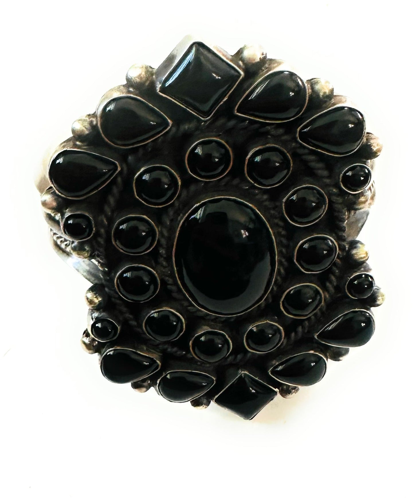 Navajo Black Onyx & Sterling Silver Cluster Cuff Bracelet