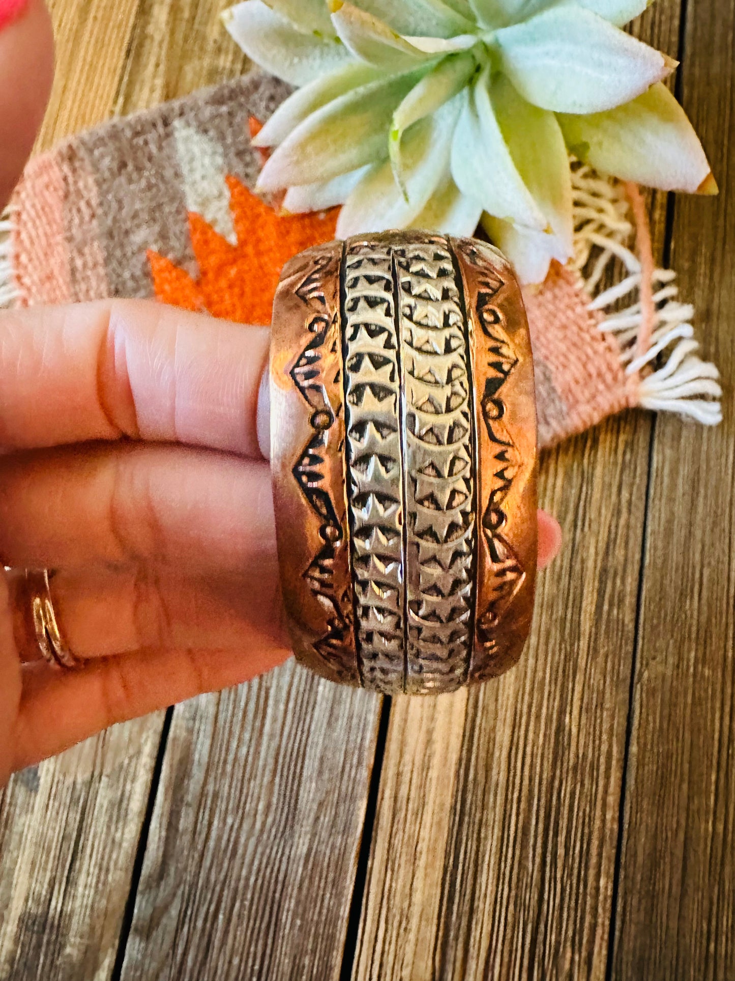 Navajo Copper and Sterling Silver Cuff Bracelet Signed