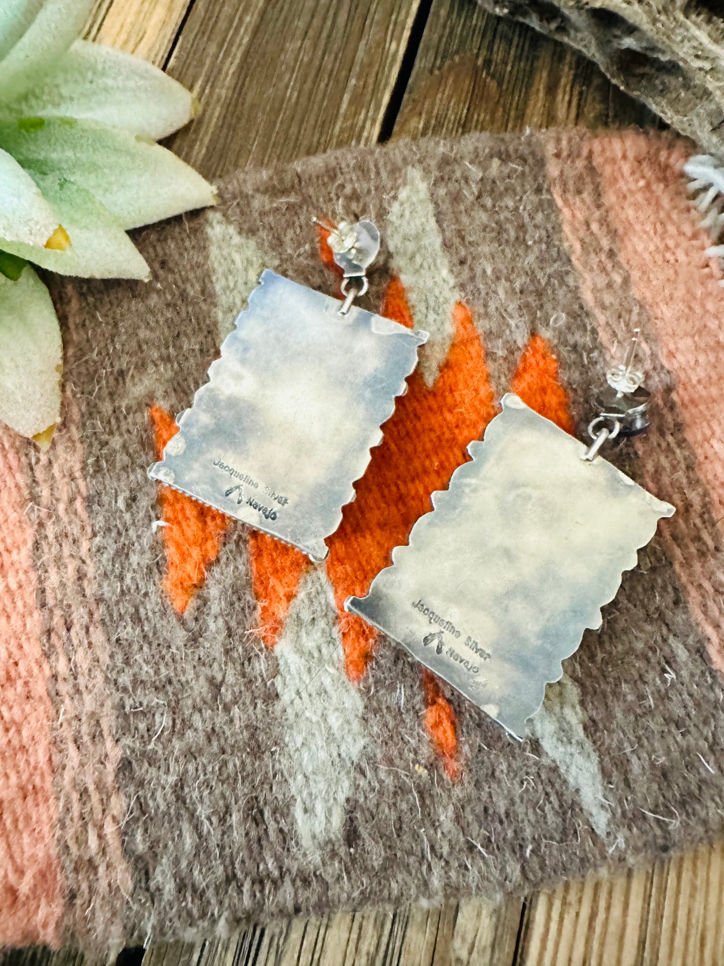 Navajo Lapis & Sterling Silver Cluster Dangle Earrings