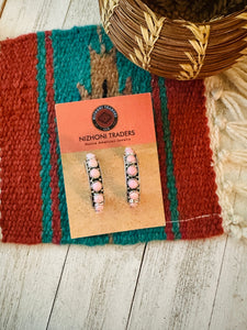 Navajo Sterling Silver & Queen Pink Conch Shell Hoop Earrings