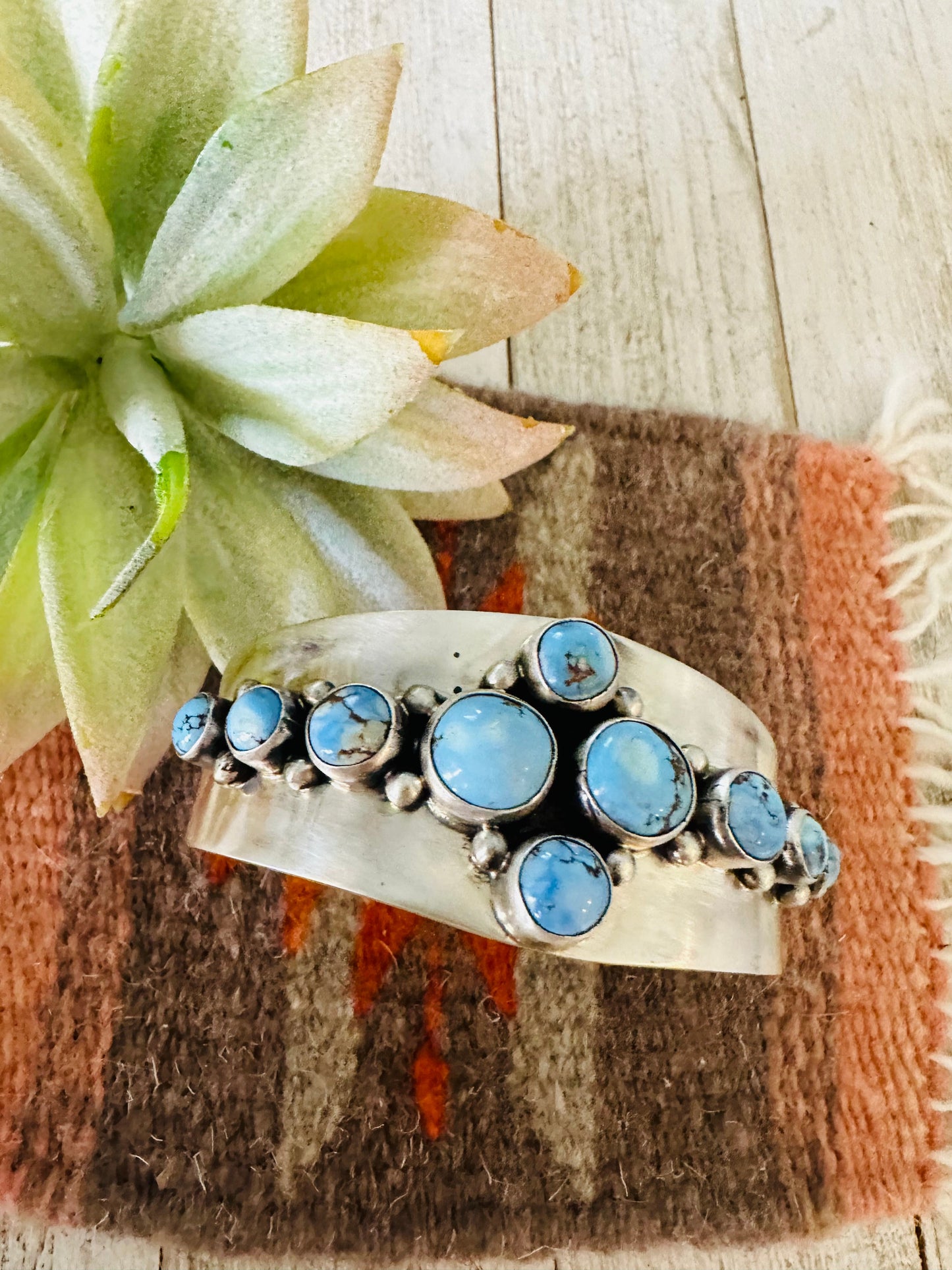 Navajo Golden Hills Turquoise & Sterling Silver Cuff Bracelet